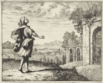 空を見上げる風景の中の男 作： Vincent Laurensz. van der Vinne (II)