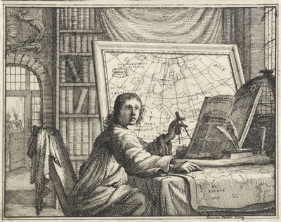 地図でコンパスを持つ男 作： Vincent Laurensz. van der Vinne (II)