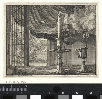 開いた窓の前の火の消えたろうそく 作： Vincent Laurensz. van der Vinne (II)
