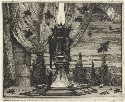 ろうそくの明かりにハエが群がる 作： Vincent Laurensz. van der Vinne (II)