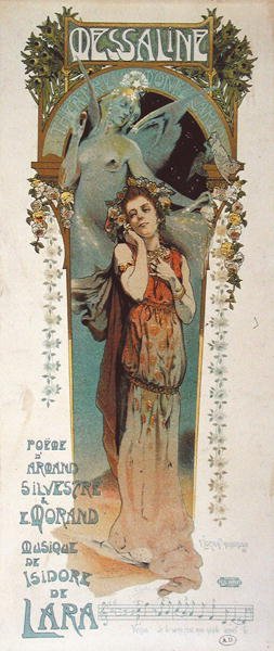 1898年にモンテカルロ劇場で上演された、音楽に合わせた詩「Messaline」の宣伝ポスター（カラーリトグラフ） 作： Vincent Lorant Heilbronn