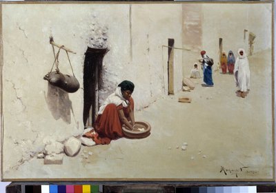 アルジェリアのストリート シーン。 Vincent Manago（1880-1936）1903年（キャンバスに油彩）による絵画 作： Vincent Manago