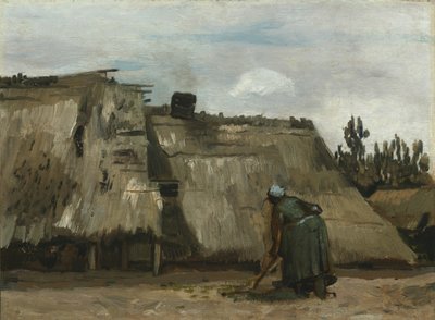 コテージの前で掘っている農民女性（1885年頃 作： Vincent van Gogh