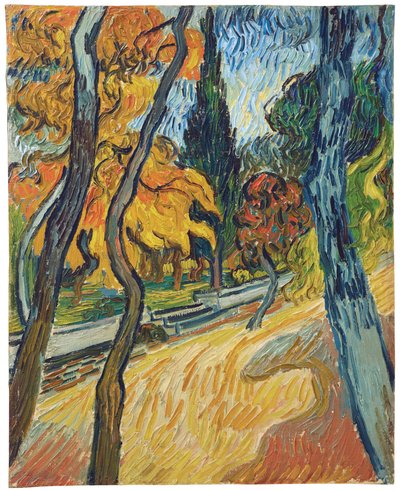 アサイラムガーデンの木々、1889 作： Vincent van Gogh