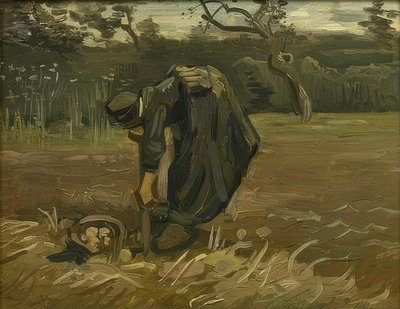 ジャガイモを収穫する農民の女性。 1885 作： Vincent van Gogh