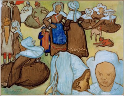牧草地のブルターニュの女性 作： Vincent van Gogh