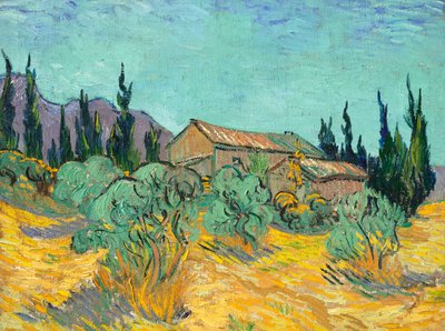 Cabanas de madeira entre oliveiras e ciprestes 作： Vincent van Gogh