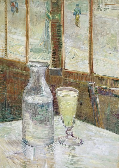 アブサンとコーヒーテーブル。 1887 作： Vincent van Gogh