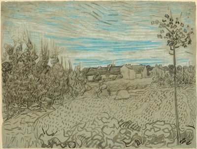 中庭で働く女性のいるコテージ 作： Vincent van Gogh