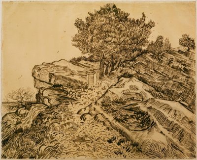 松の木のあるモンマジュールロック 作： Vincent van Gogh