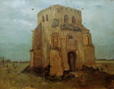 農家の墓地であるニュエネンの古い教会の塔 作： Vincent van Gogh