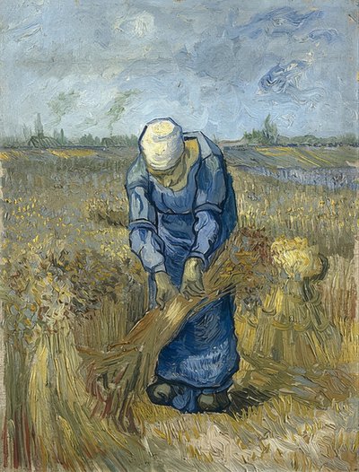 糸を縛る農家（ミレーによると）。 1889 作： Vincent van Gogh