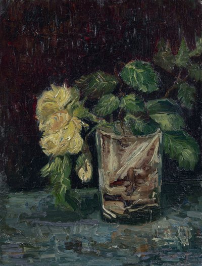 黄色い薔薇のあるガラス（verre avec roses jaunes） par Gogh, Vincent, van (1853-1890).厚紙に油彩、サイズ：35x27 作： Vincent van Gogh