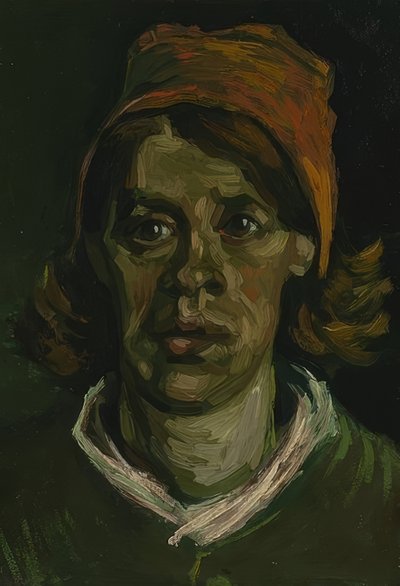 女性の頭。 1885年4月、ヌエネン 作： Vincent van Gogh