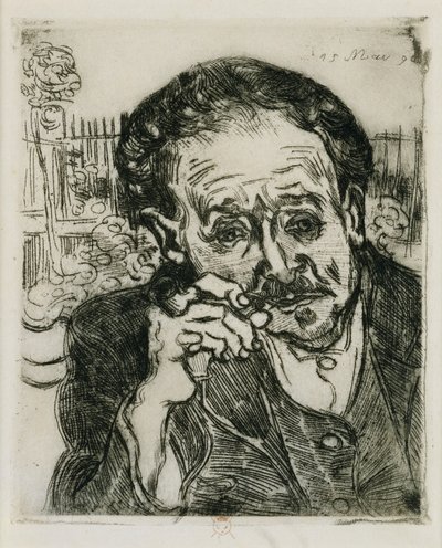 パイプを持つ男：ガシェ博士の肖像、1890 作： Vincent van Gogh