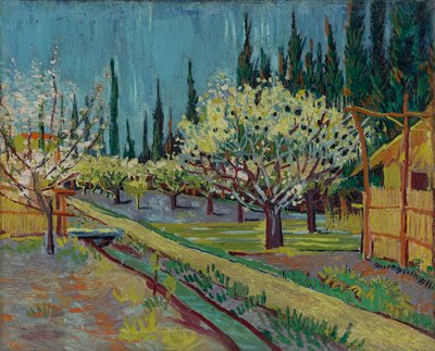 ヒノキに囲まれた果樹園 作： Vincent van Gogh