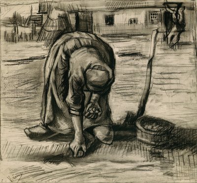 ジャガイモを植える農民の女性 作： Vincent van Gogh