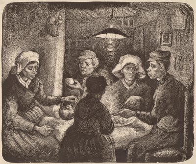 ポテトイーターズ、1885年（ダークブラウンのリトグラフ） 作： Vincent van Gogh
