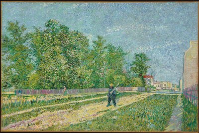 パリの端にある道路、1887年に農夫がスペードを肩に乗せて 作： Vincent van Gogh