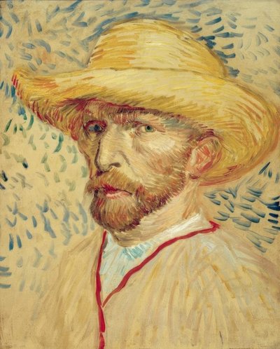 麦わら帽子と画家のコートの自画像 作： Vincent van Gogh