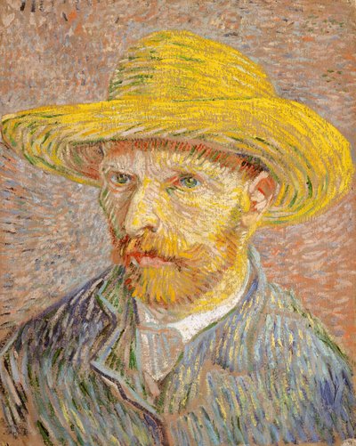 麦わら帽子の表側の自画像：ジャガイモの皮むき器、1887年。 作： Vincent van Gogh