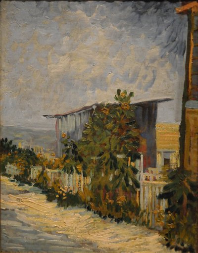 モンマルトルでひまわりのある小屋、1887年 作： Vincent van Gogh