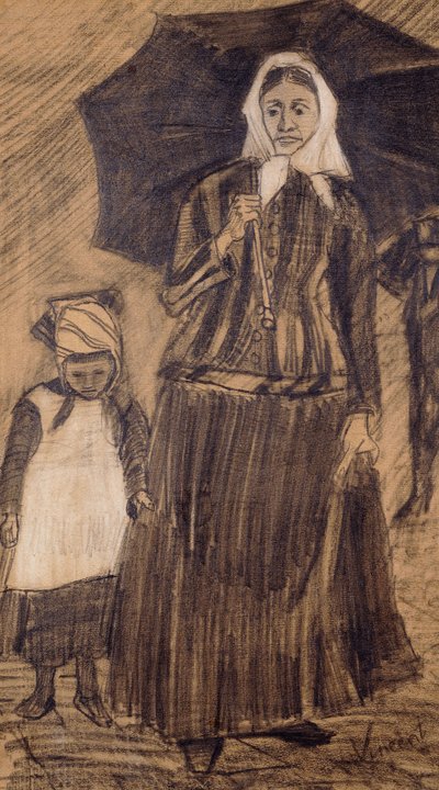 1882年の少女と傘の下のシエン 作： Vincent van Gogh