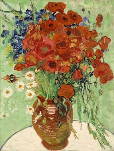静物、デイジーとポピーの花瓶、1890 作： Vincent van Gogh