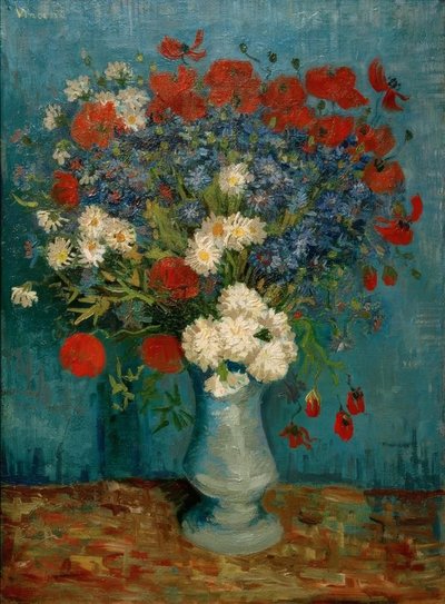 静物：ヤグルマギクとケシの花瓶 作： Vincent van Gogh