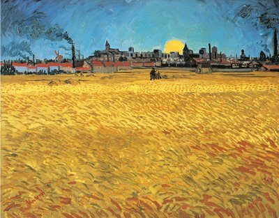 夕日。アルル近郊の小麦畑 作： Vincent van Gogh