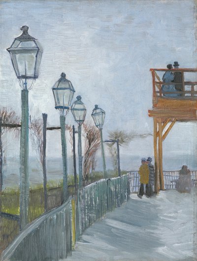 モンマルトル、ムーラン ド ブリュテ フィンのテラスと展望台、1887 年初頭。 作： Vincent van Gogh