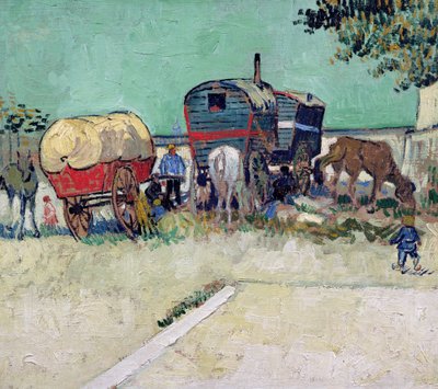 キャラバン、アルル近くのジプシー野営地 作： Vincent van Gogh