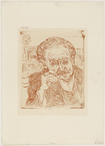 パイプを持つ男（ポール・ガシェ博士の肖像）1890-1909年頃（紙にエッチング） 作： Vincent van Gogh
