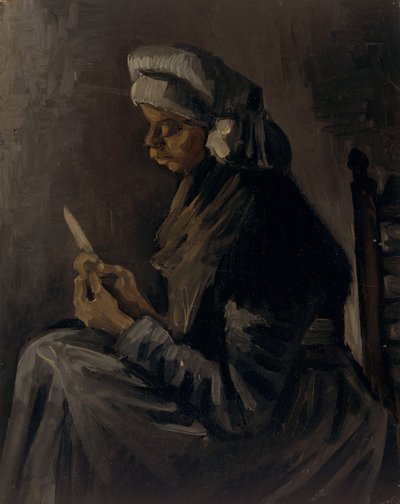 ジャガイモの皮むき器の逆：麦わら帽子を使った自画像、1885年。 作： Vincent van Gogh
