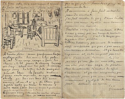 寝室、アルルからポールゴーギャンへの手紙、1888年10月17日水曜日 作： Vincent van Gogh