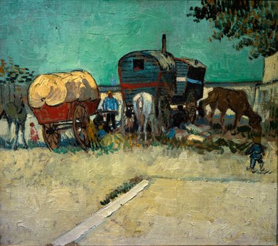 トレーラー、アルル近郊のボヘミアンの野営地（油彩・キャンバス 作： Vincent van Gogh