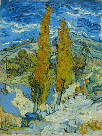 サンレミ近くのアルピーユの 2 つのポプラ 作： Vincent van Gogh