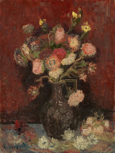 中国のアスターとグラジオラスの花瓶 - ヴィンセント・ヴァン・ゴッホ (1853-1890) の絵画、キャンバスに油彩 作： Vincent van Gogh