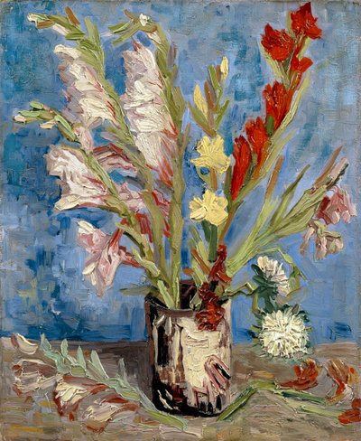 グラジオラスとチャイナアスターのある花瓶、1886 作： Vincent van Gogh