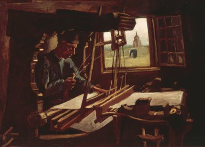 ニュエンタワーの景色を望む開いた窓の前のウィーバー 作： Vincent van Gogh