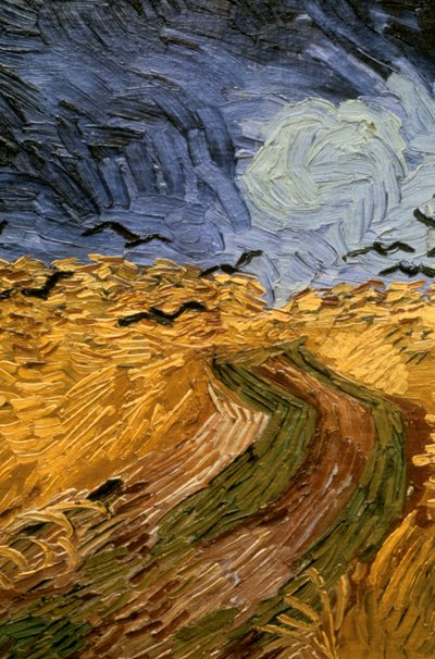 カラスのいる麦畑、1890年の詳細。 作： Vincent van Gogh