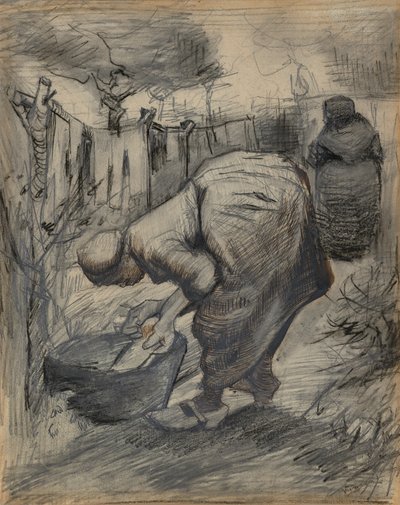 庭の洗濯槽のそばの女性 作： Vincent van Gogh