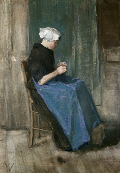 若いスヘフェニンゲン女編み、右向き、1881 作： Vincent van Gogh
