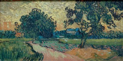 2つの梨の木とオーヴェル城（の風景 作： Vincent van Gogh