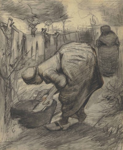 庭に池のある農民の女性（1885） 作： Vincent van Gogh