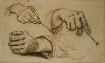 スタディ、3つの手、2つのホールディングフォークF 1161r JH 746 作： Vincent van Gogh