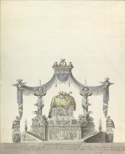 ロシア側立面図の女帝エカテリーナ 2 世のカタファルケ、1796 年。 作： Vincenzo Brenna