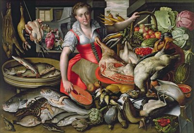 マーサがイエスのために食事を準備するか、マルタとマリアの家でイエスを準備する 作： Vincenzo Campi