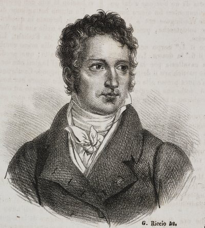 イタリアの画家・修復家ヴィンチェンツォ・カムッチーニ（1771-1844）の肖像、ガエターノ・リッチョによるリトグラフ（『Piorama Pittoresco』n16、11月23日より 作： Vincenzo Camuccini