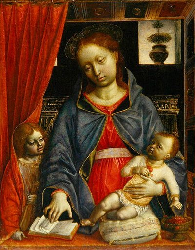 天使のいる聖母子像 1479年頃 （パネルにテンペラ） 作： Vincenzo Foppa